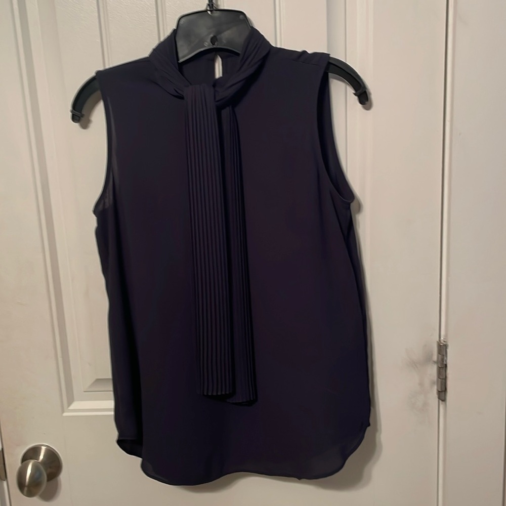 Ann Taylor Navy Tie Neck Blouse Size XS